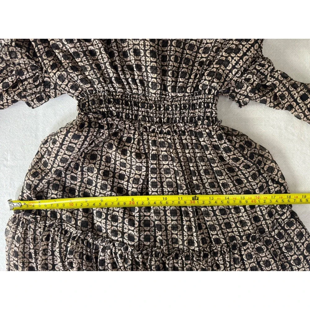 MISA Los Angeles Geometric Print Tiered Maxi Dress Flutter‎ Sleeve Collared XS/S - Picture 7 of 8